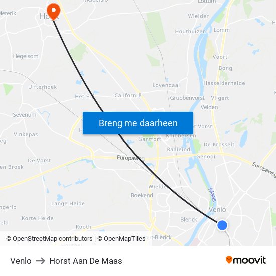 Venlo to Horst Aan De Maas map