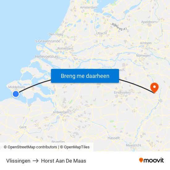 Vlissingen to Horst Aan De Maas map