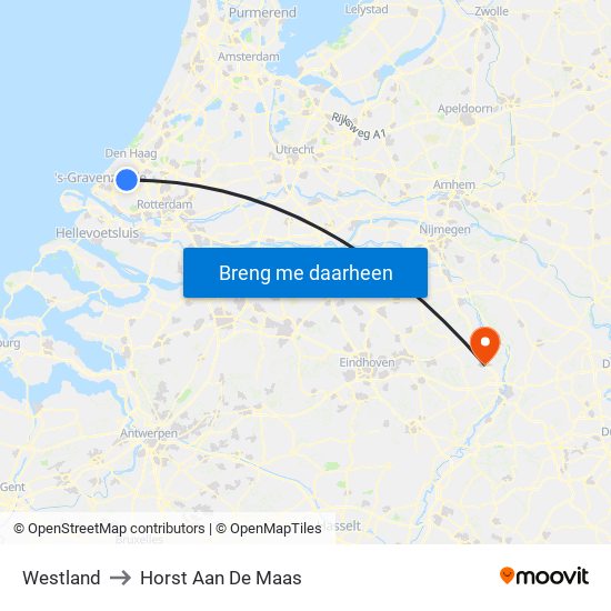 Westland to Horst Aan De Maas map