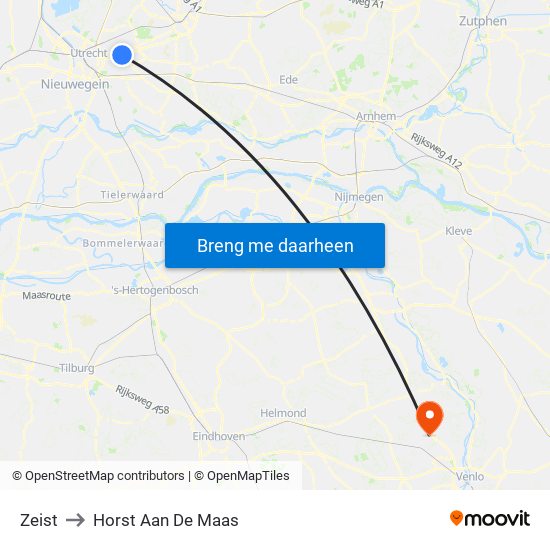 Zeist to Horst Aan De Maas map