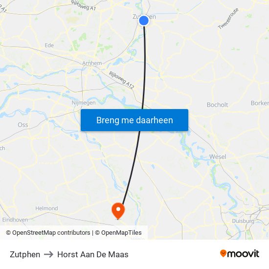 Zutphen to Horst Aan De Maas map