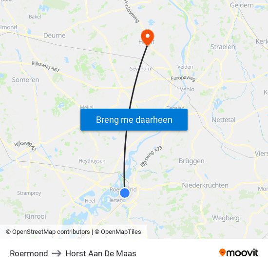 Roermond to Horst Aan De Maas map