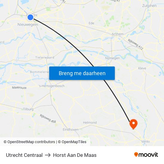 Utrecht Centraal to Horst Aan De Maas map