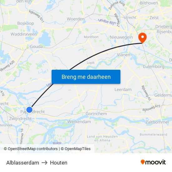 Alblasserdam to Houten map