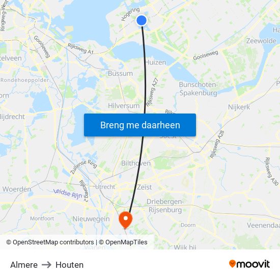 Almere to Houten map