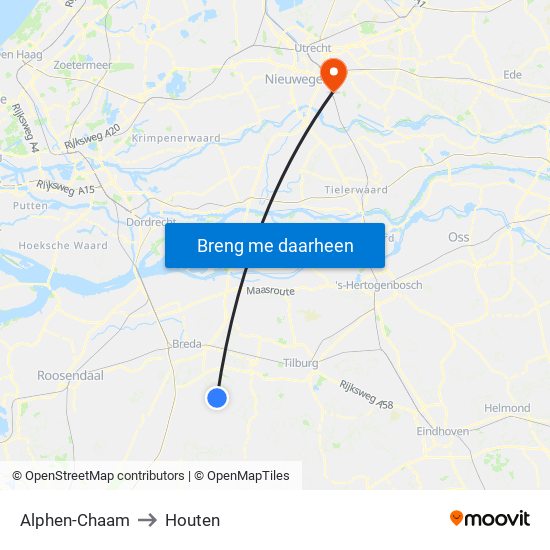 Alphen-Chaam to Houten map