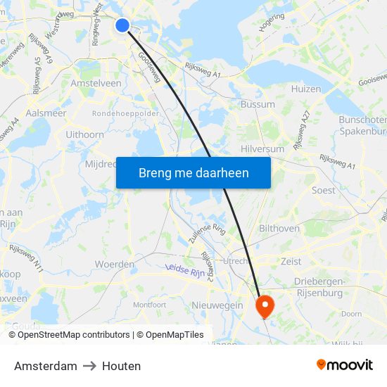 Amsterdam to Houten map