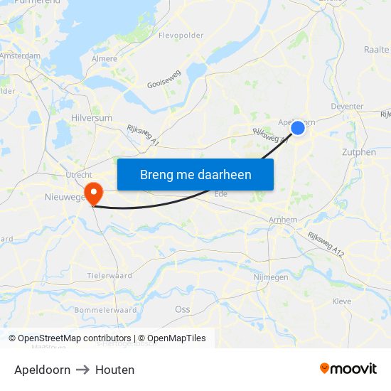 Apeldoorn to Houten map