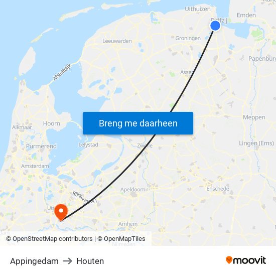 Appingedam to Houten map