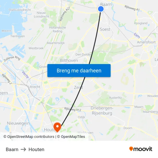 Baarn to Houten map