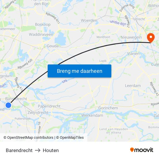 Barendrecht to Houten map