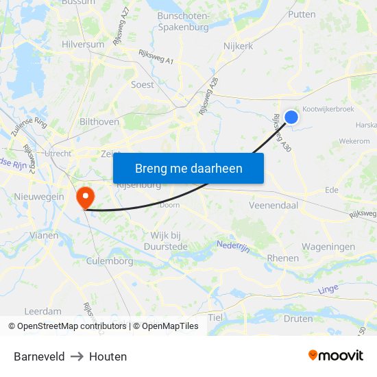Barneveld to Houten map