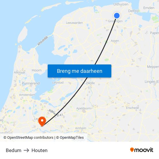 Bedum to Houten map