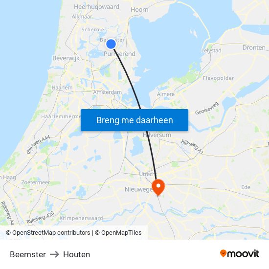 Beemster to Houten map