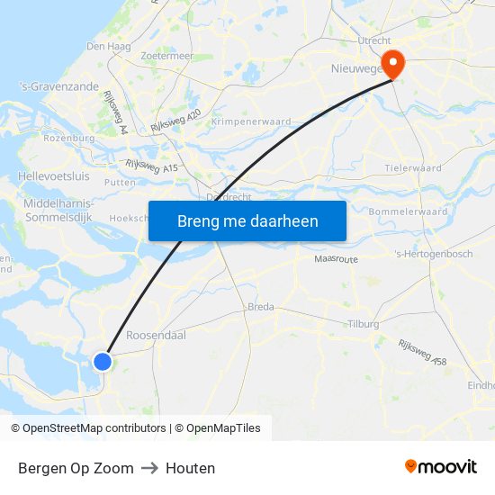 Bergen Op Zoom to Houten map