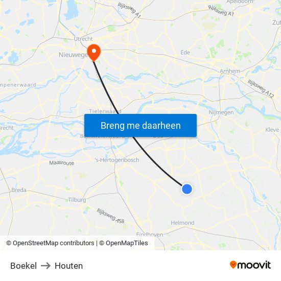 Boekel to Houten map