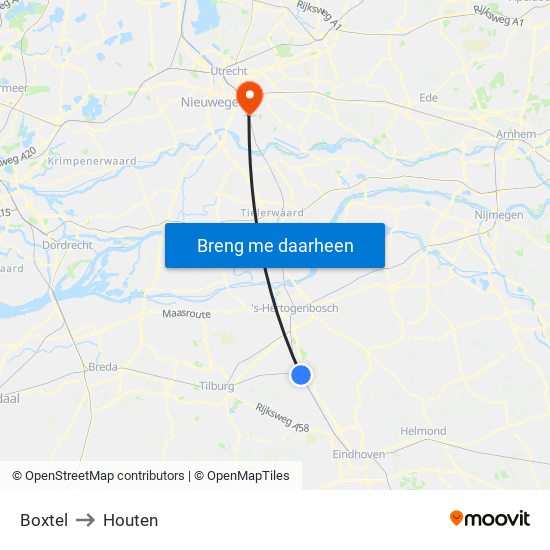 Boxtel to Houten map