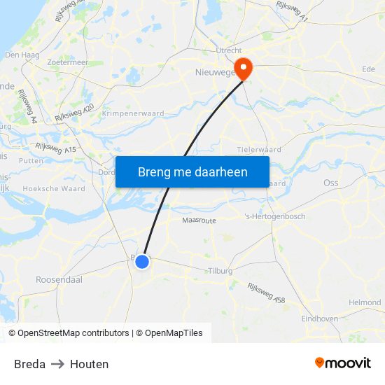 Breda to Houten map