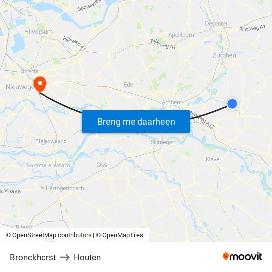 Bronckhorst to Houten map