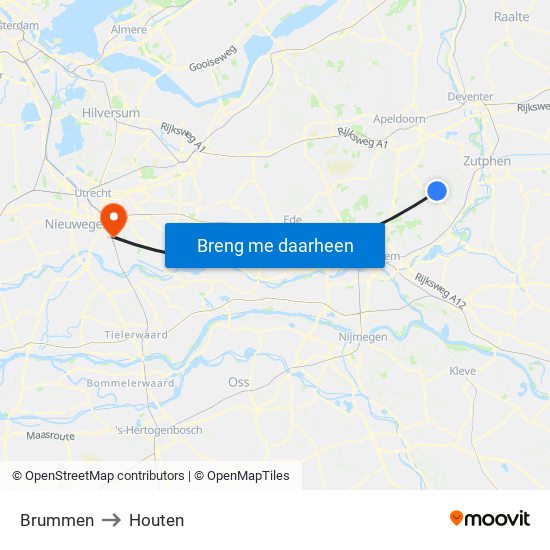 Brummen to Houten map