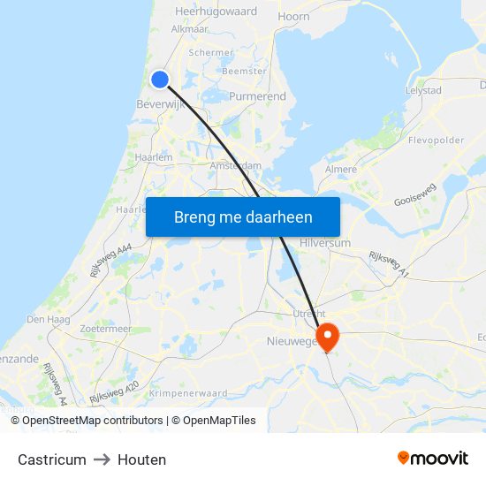 Castricum to Houten map