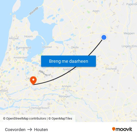 Coevorden to Houten map