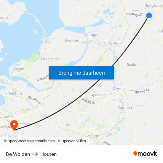 De Wolden to Houten map
