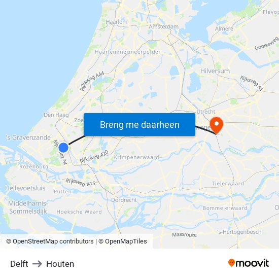 Delft to Houten map