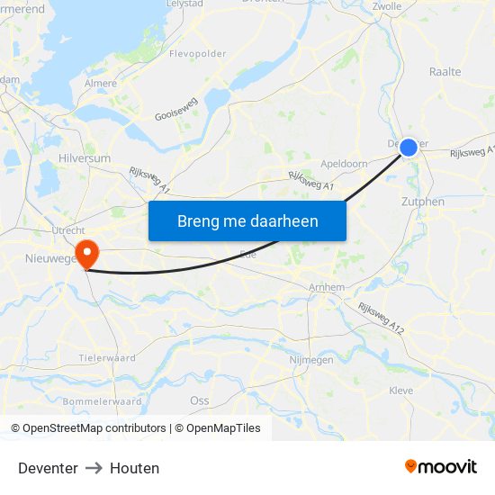 Deventer to Houten map