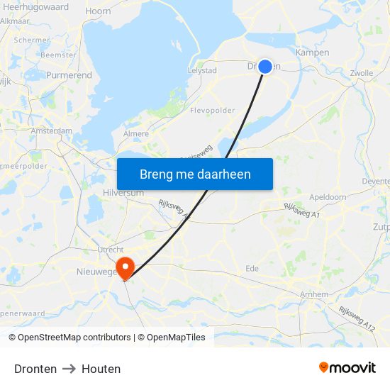 Dronten to Houten map