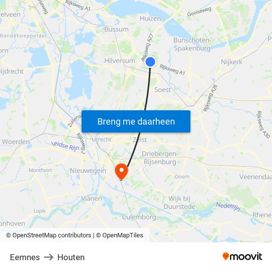 Eemnes to Houten map