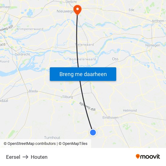 Eersel to Houten map