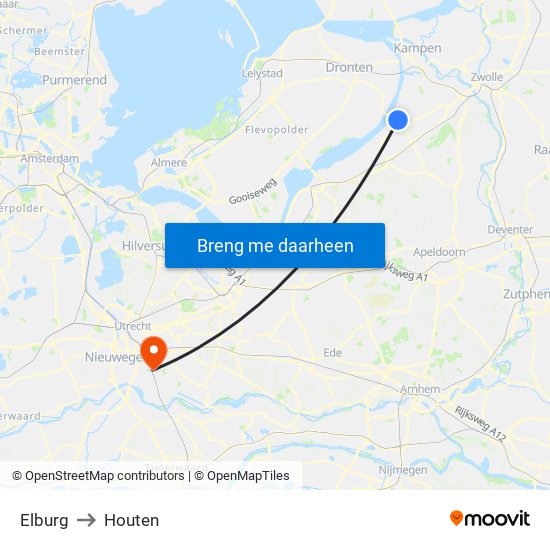 Elburg to Houten map