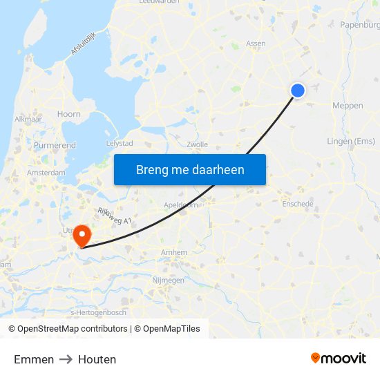 Emmen to Houten map