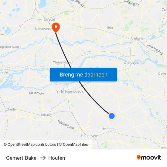 Gemert-Bakel to Houten map
