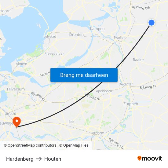 Hardenberg to Houten map