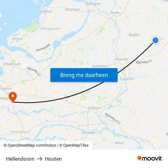 Hellendoorn to Houten map