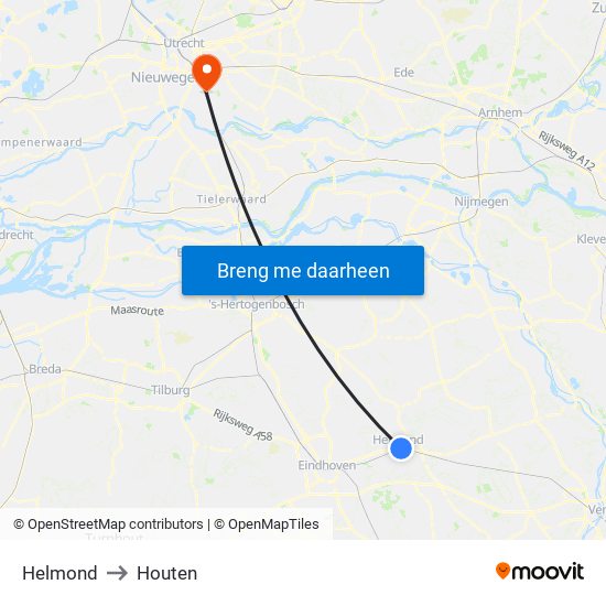 Helmond to Houten map