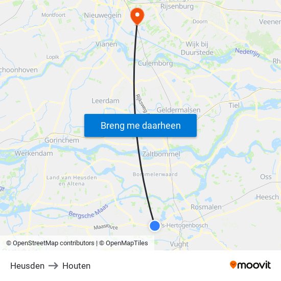 Heusden to Houten map