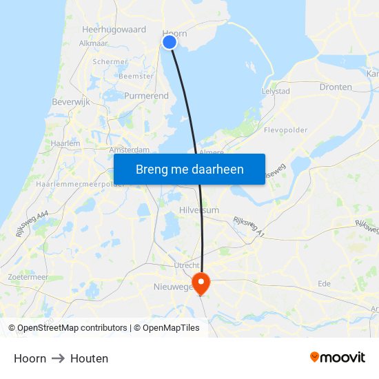 Hoorn to Houten map