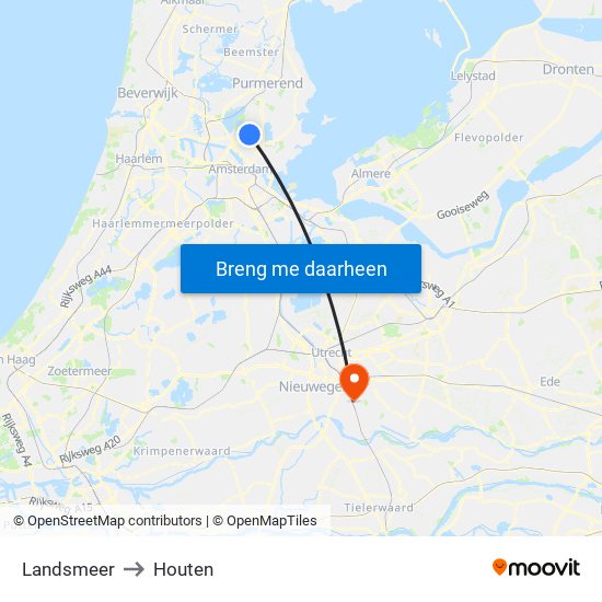 Landsmeer to Houten map