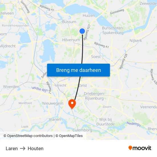 Laren to Houten map