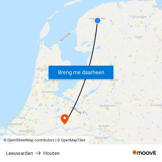 Leeuwarden to Houten map