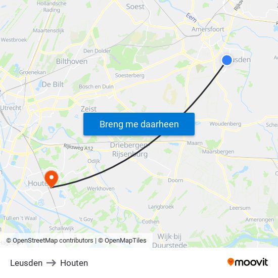 Leusden to Houten map
