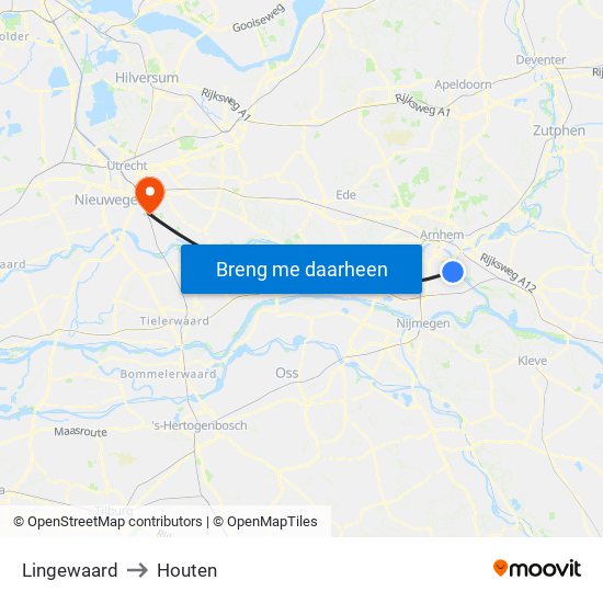 Lingewaard to Houten map