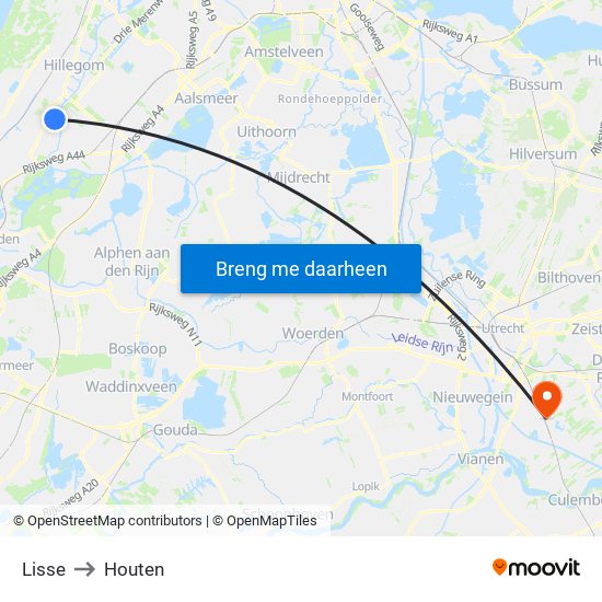 Lisse to Houten map