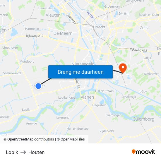 Lopik to Houten map