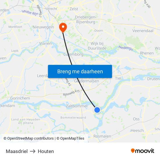 Maasdriel to Houten map