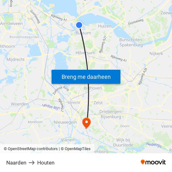 Naarden to Houten map