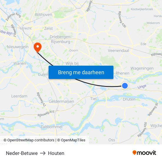 Neder-Betuwe to Houten map